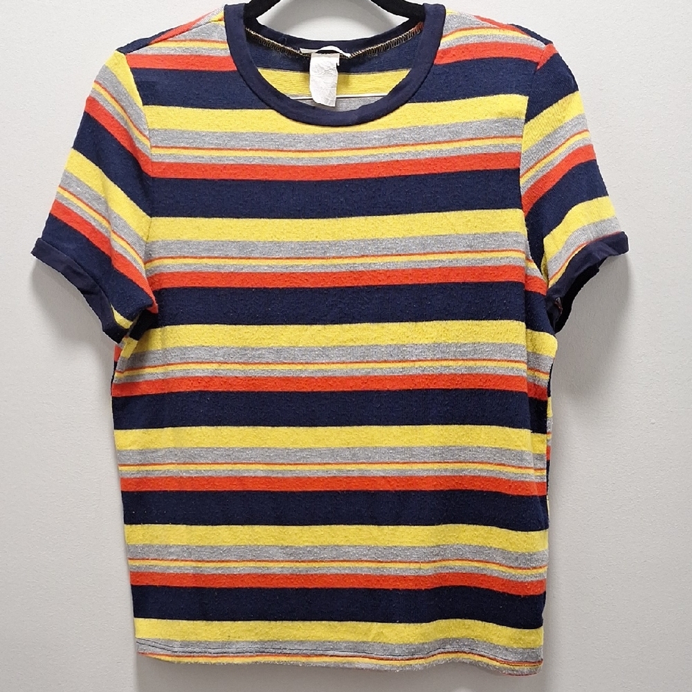 Gaze Striped Fine Knit Women's Top | L | Navy Multi